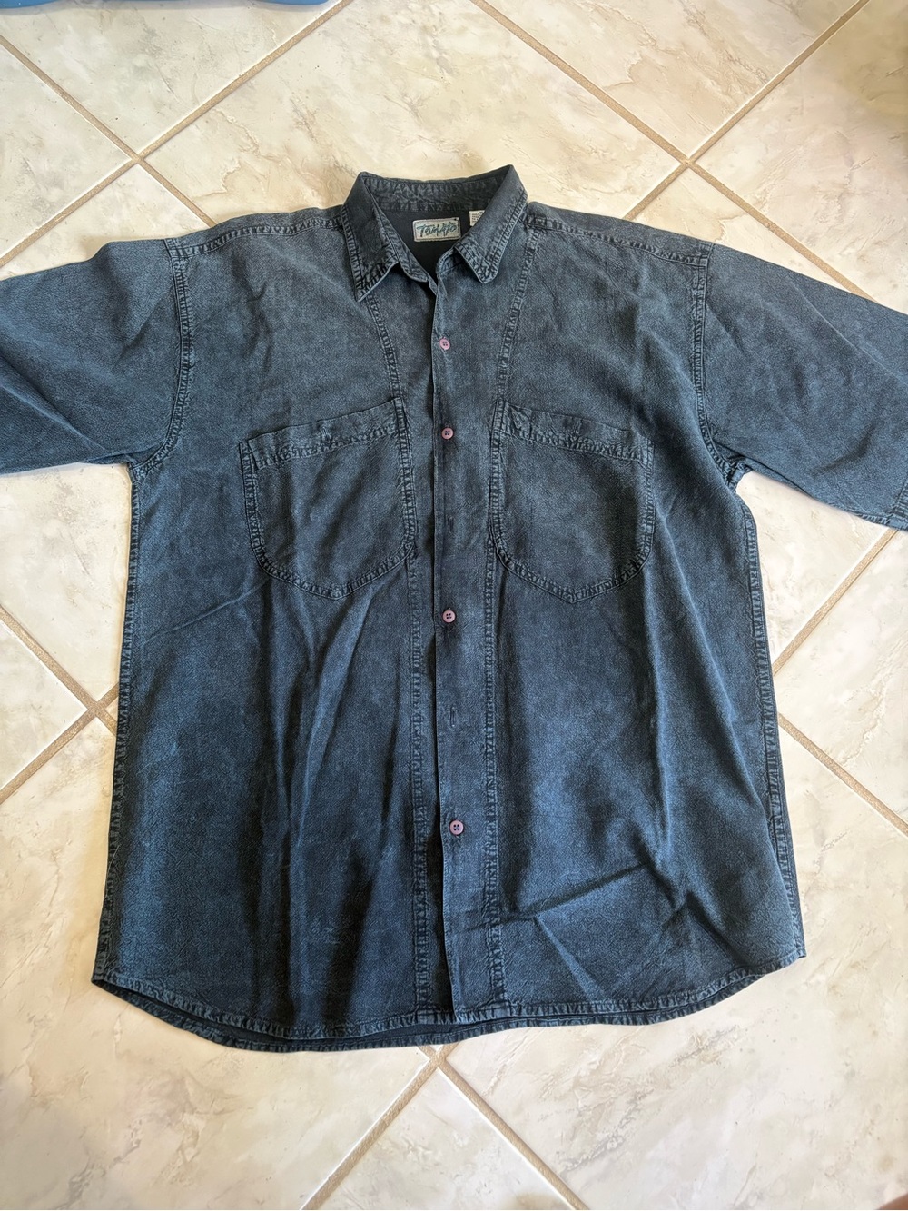 Men's Short Sleeve Washed Black Button-Up Shirt